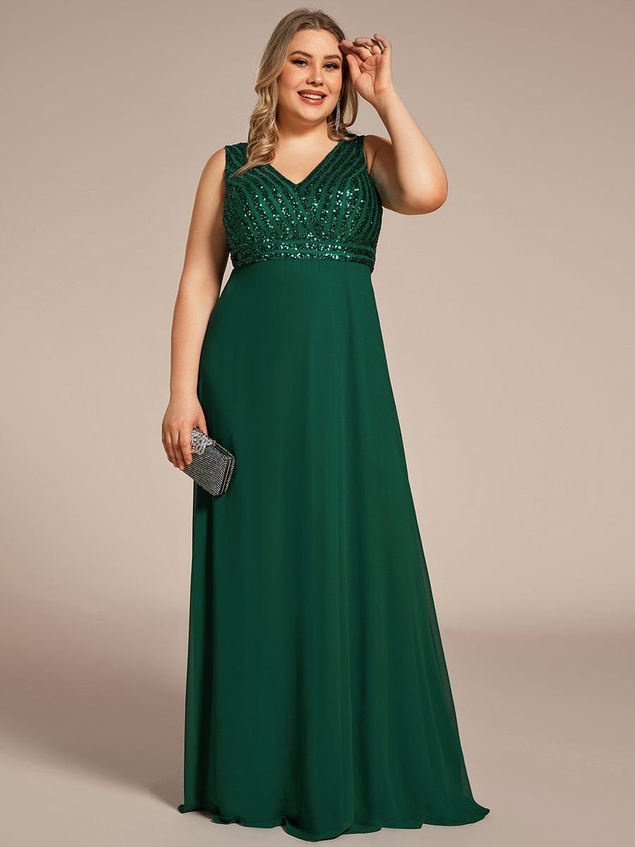 MsDresslyEP Formal Dress Sequin Sleeveless Double V-Neck Formal Evening Dress