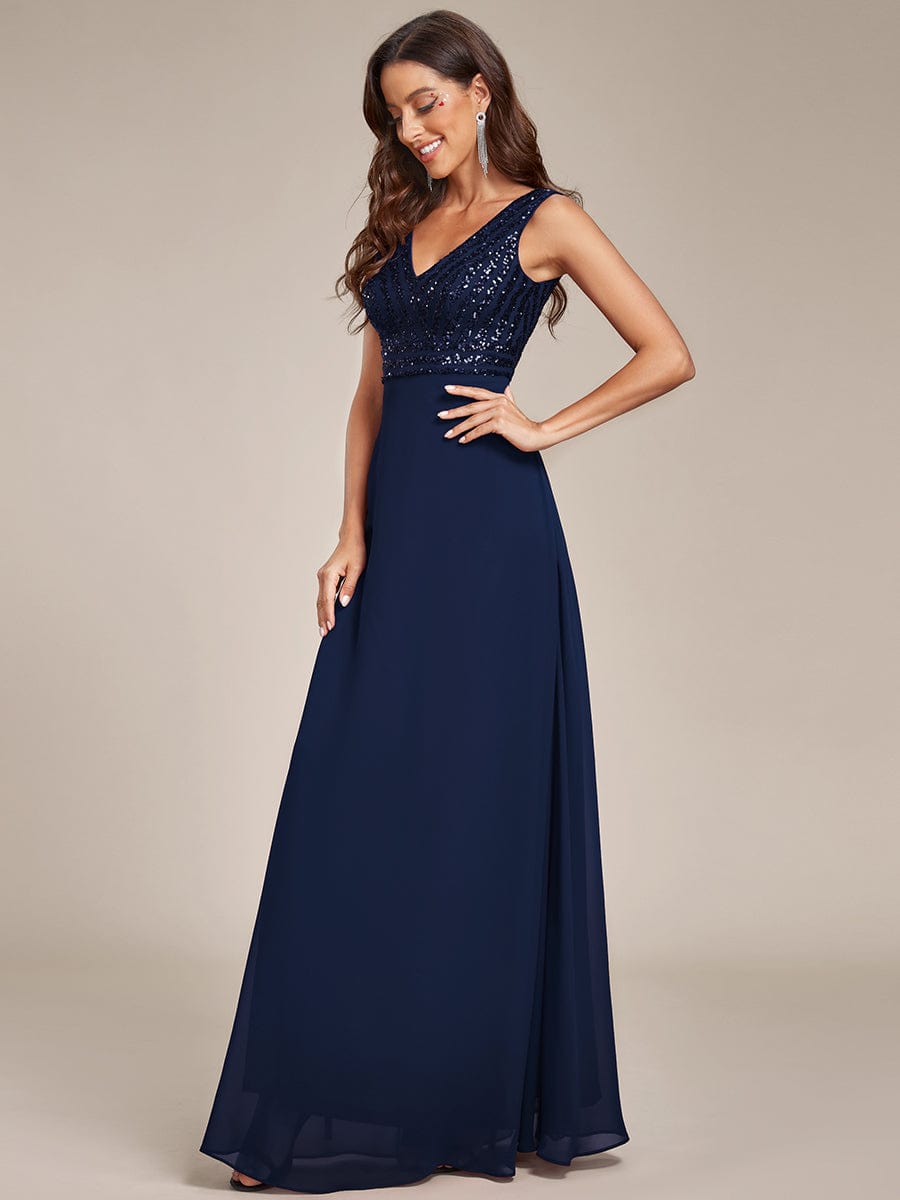 MsDresslyEP Formal Dress Sequin Sleeveless Double V-Neck Formal Evening Dress