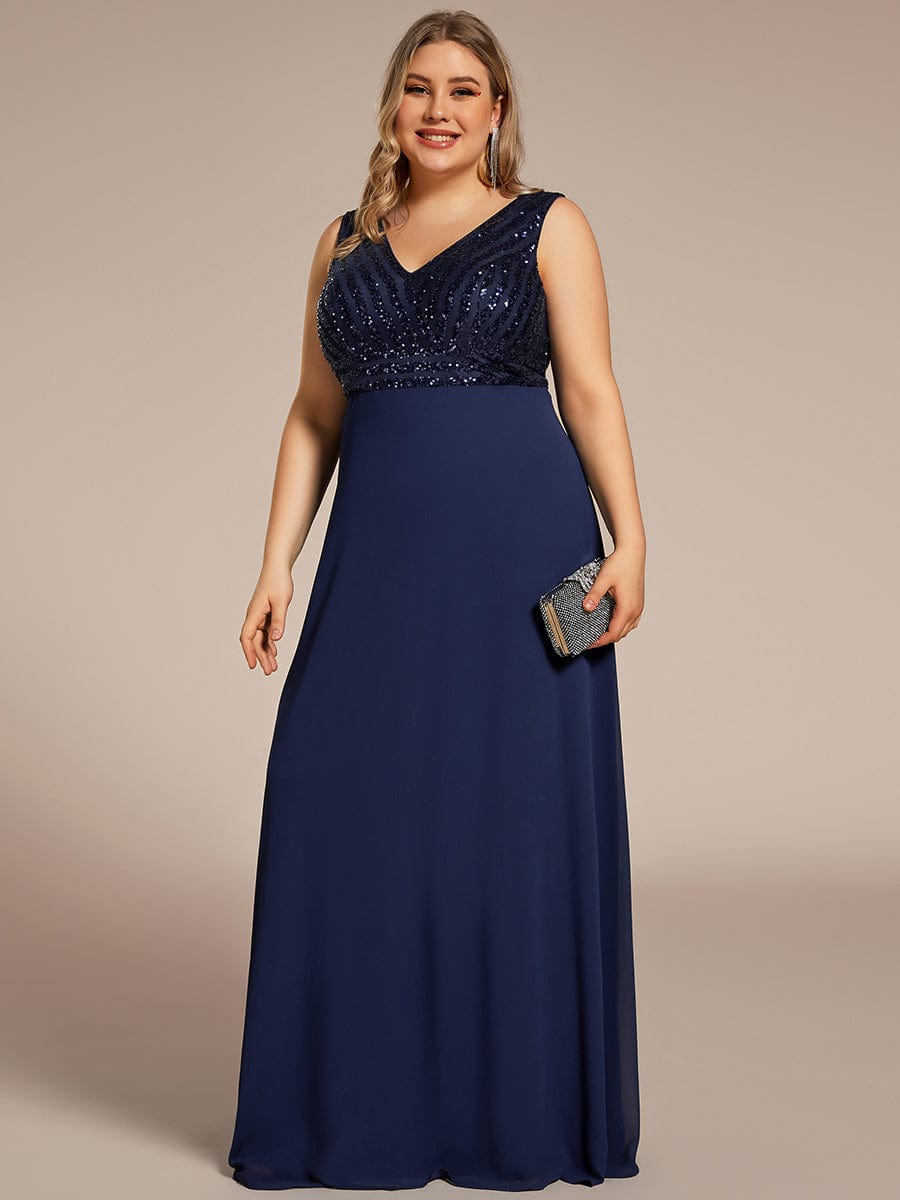 MsDresslyEP Formal Dress Sequin Sleeveless Double V-Neck Formal Evening Dress