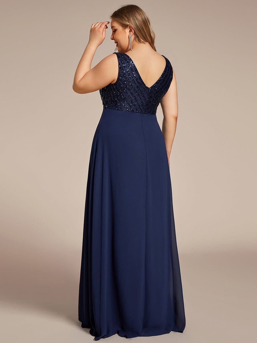 MsDresslyEP Formal Dress Sequin Sleeveless Double V-Neck Formal Evening Dress