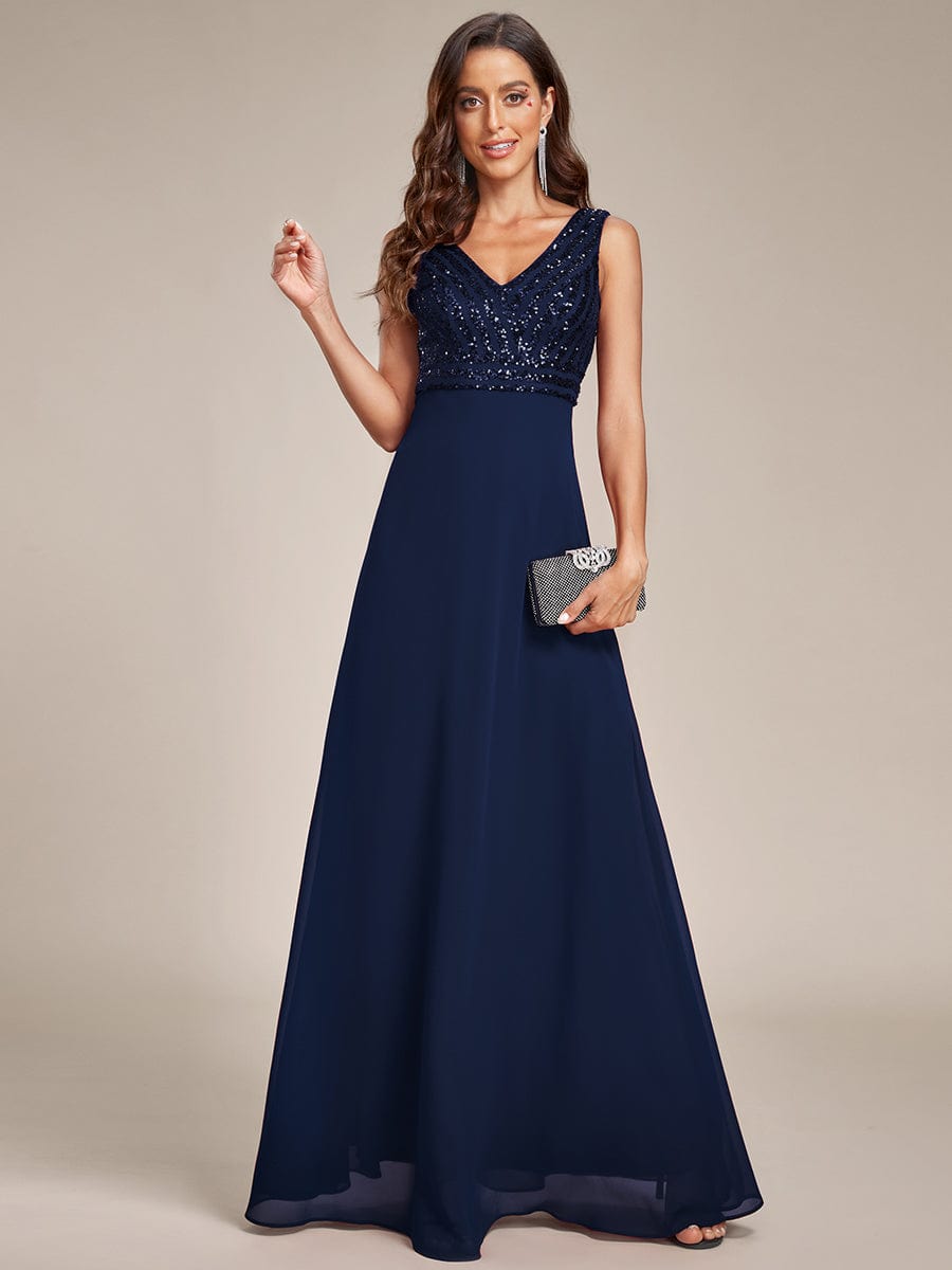 MsDresslyEP Formal Dress Sequin Sleeveless Double V-Neck Formal Evening Dress