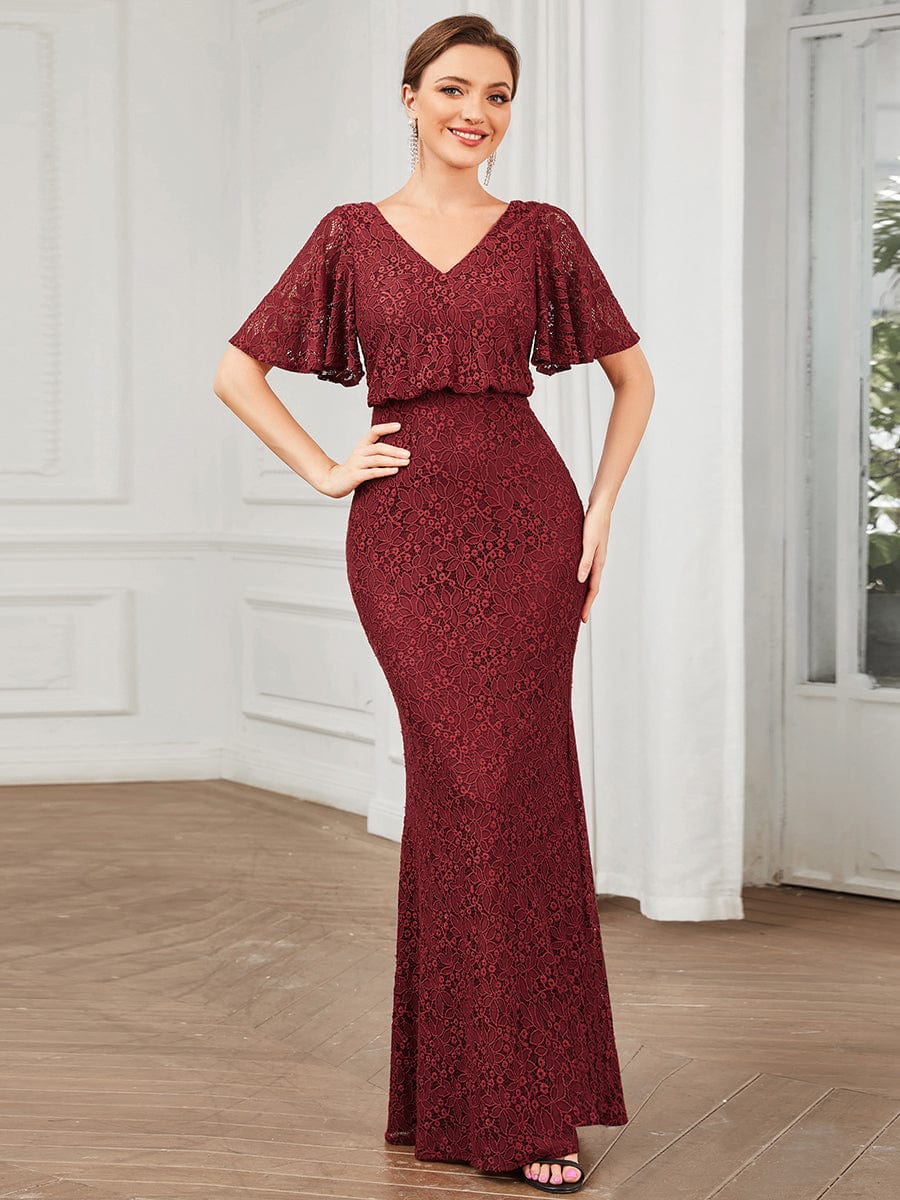 MsDresslyEP Formal Dress Short Cape Sleeve Embroidered Lace Bodycon Evening Dress DRE230912B1901BDG4