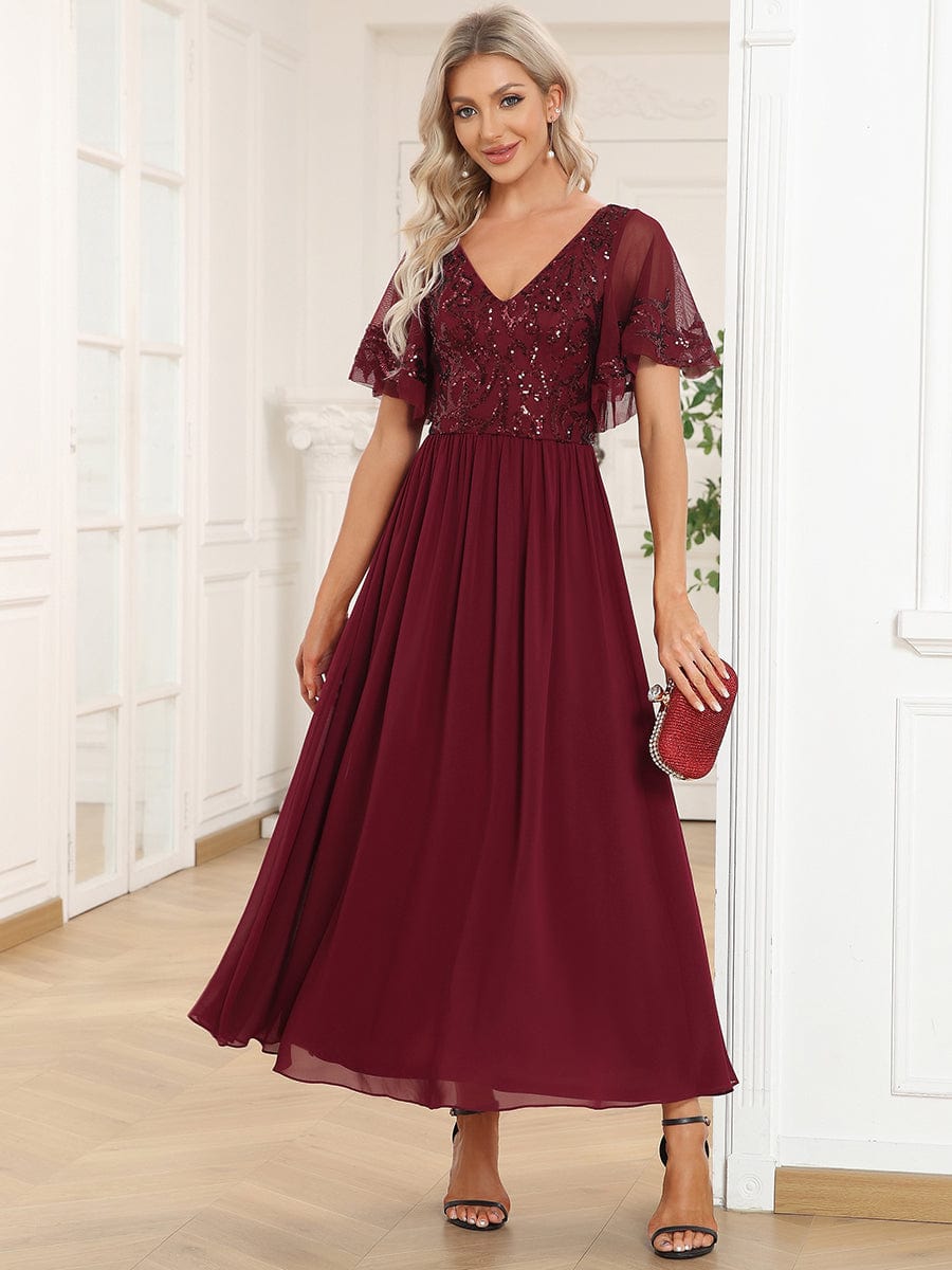 MsDresslyEP Formal Dress Short Sleeve V-Neck Sequin Chiffon A-Line Mother of the Bride Dress DRE2310040010DRD4