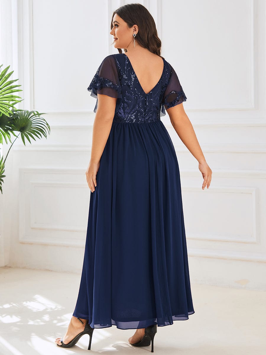 MsDresslyEP Formal Dress Short Sleeve V-Neck Sequin Chiffon A-Line Mother of the Bride Dress