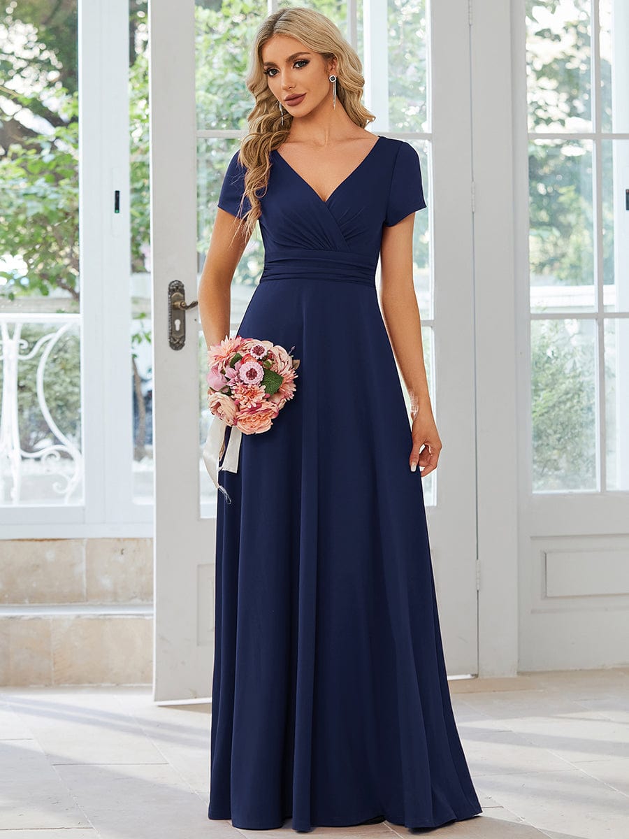 MsDresslyEP Formal Dress Simple Pleated Empire Waist A-Line Bridesmaid Dress