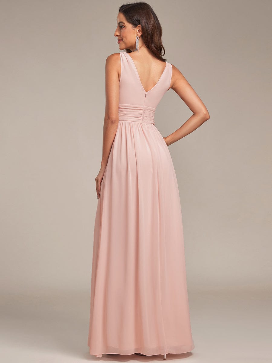 MsDresslyEP Formal Dress Sleeveless V-Neck Plain Chiffon Maxi Bridesmaid Dress