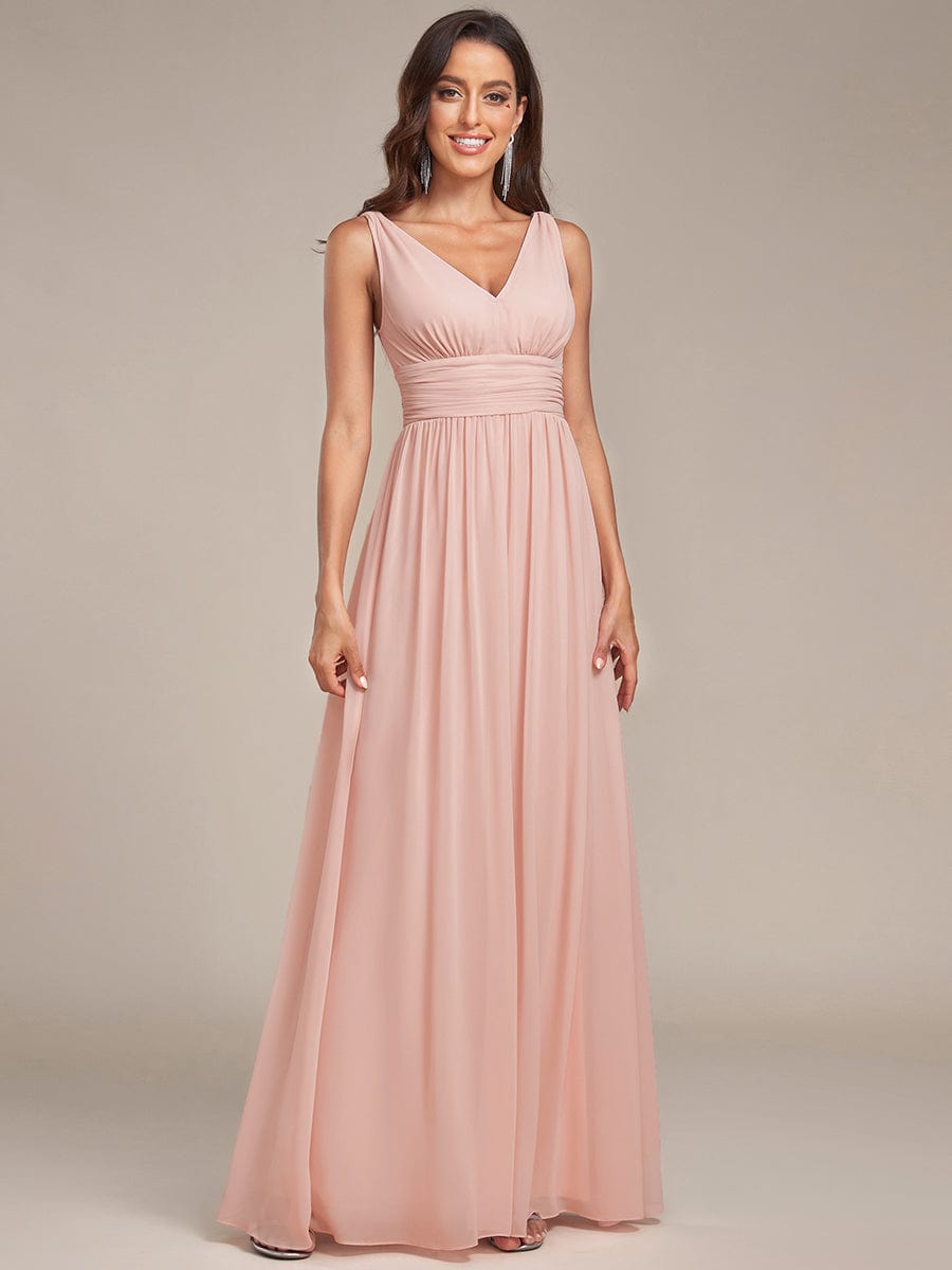 MsDresslyEP Formal Dress Sleeveless V-Neck Plain Chiffon Maxi Bridesmaid Dress