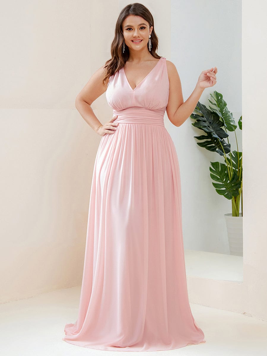 MsDresslyEP Formal Dress Sleeveless V-Neck Plain Chiffon Maxi Bridesmaid Dress