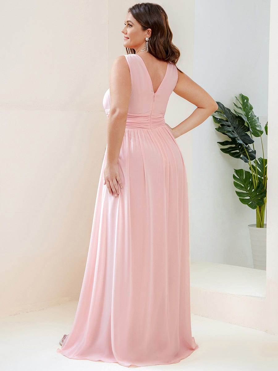 MsDresslyEP Formal Dress Sleeveless V-Neck Plain Chiffon Maxi Bridesmaid Dress