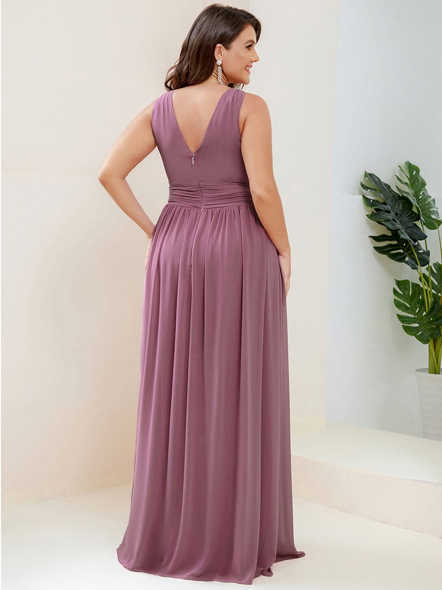 MsDresslyEP Formal Dress Sleeveless V-Neck Plain Chiffon Maxi Bridesmaid Dress