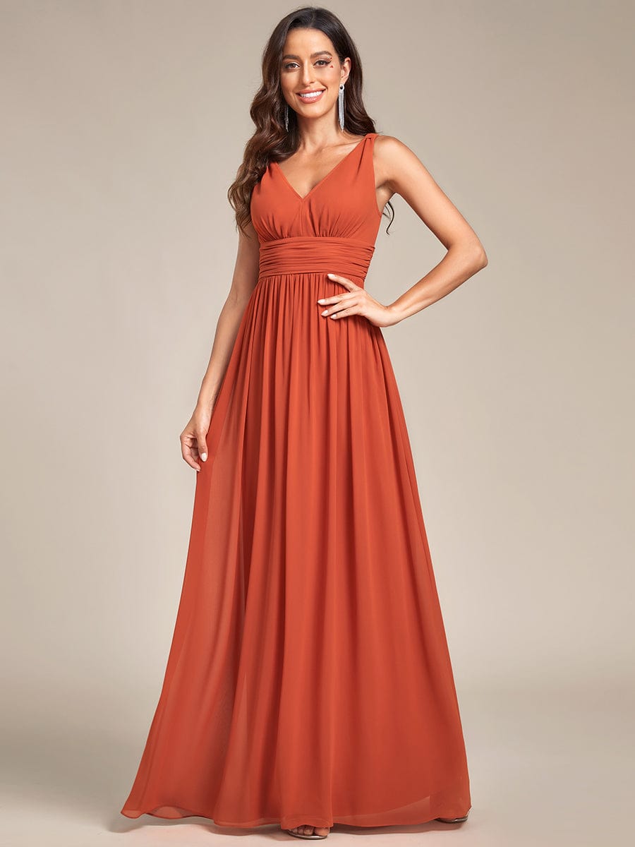 MsDresslyEP Formal Dress Sleeveless V-Neck Plain Chiffon Maxi Bridesmaid Dress