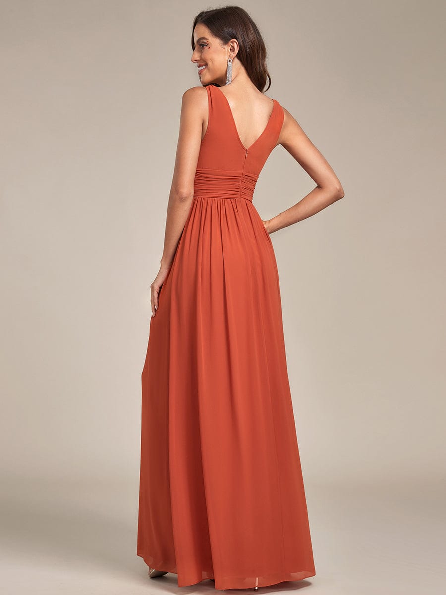 MsDresslyEP Formal Dress Sleeveless V-Neck Plain Chiffon Maxi Bridesmaid Dress