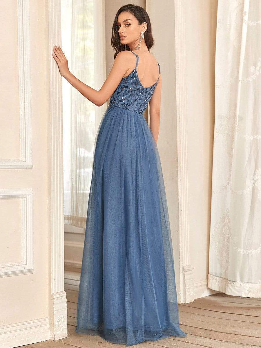 MsDresslyEP Formal Dress Soft Spaghetti Straps V-Neck Embroidery Evening Dress