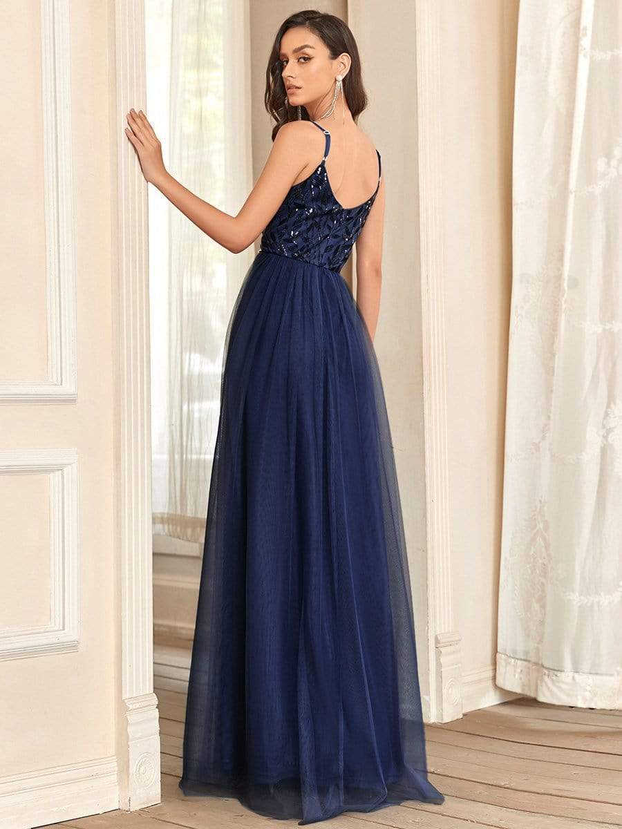 MsDresslyEP Formal Dress Soft Spaghetti Straps V-Neck Embroidery Evening Dress