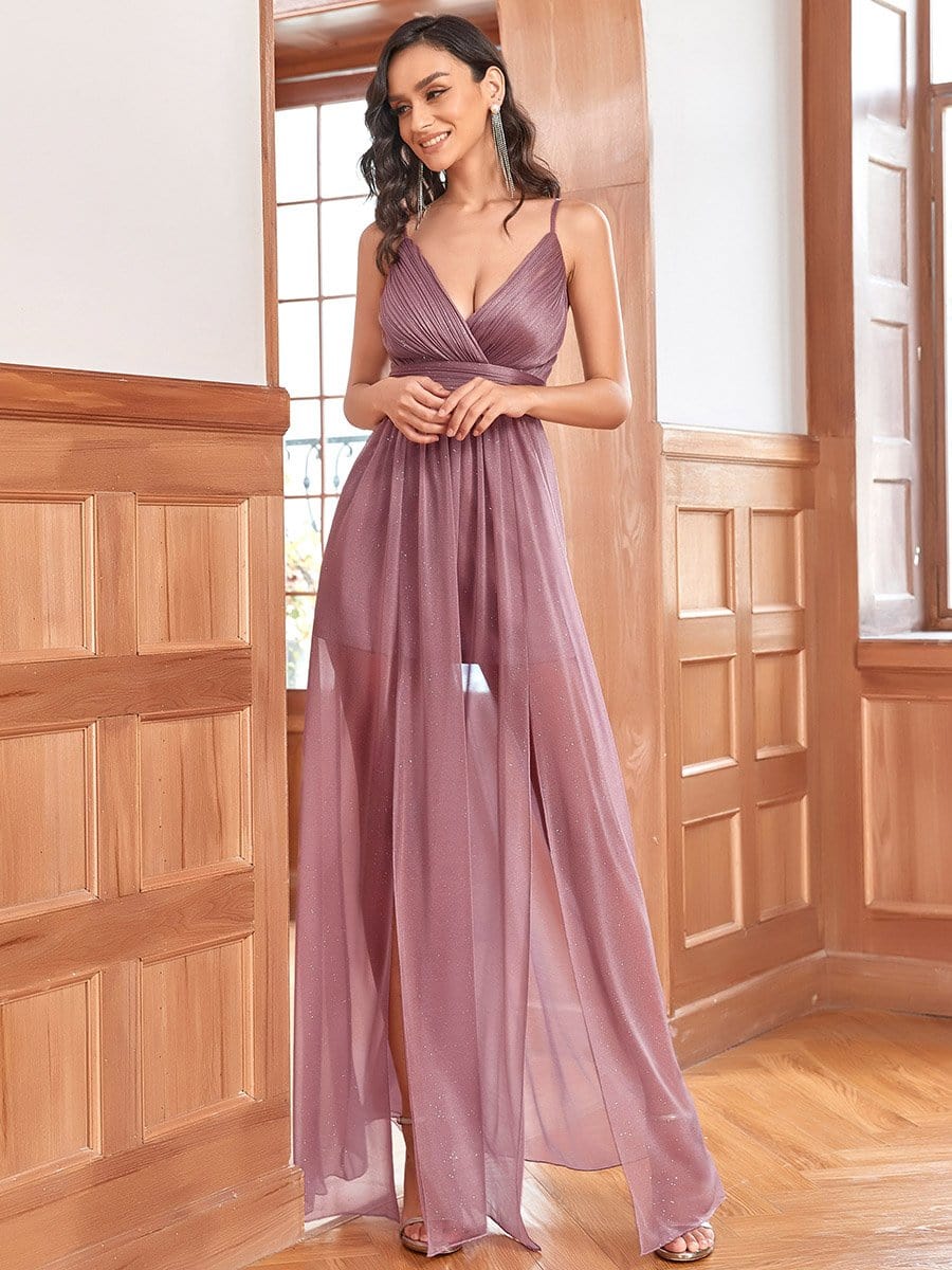 MsDresslyEP Formal Dress Spaghetti Strap 2 in 1 Sheer Evening Dress