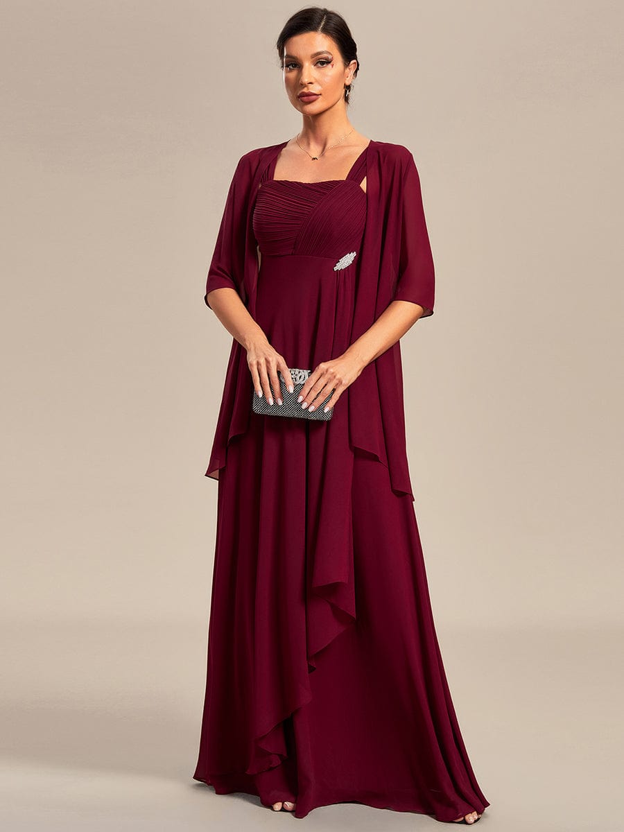 MsDresslyEP Formal Dress Two-Piece Square Neck Chiffon A-Line Mother of the Bride Dress