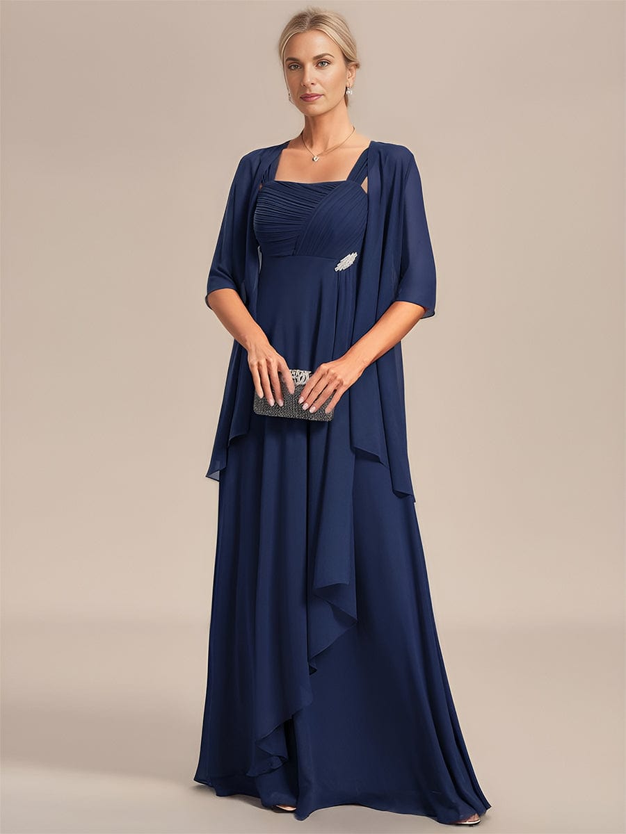 MsDresslyEP Formal Dress Two-Piece Square Neck Chiffon A-Line Mother of the Bride Dress