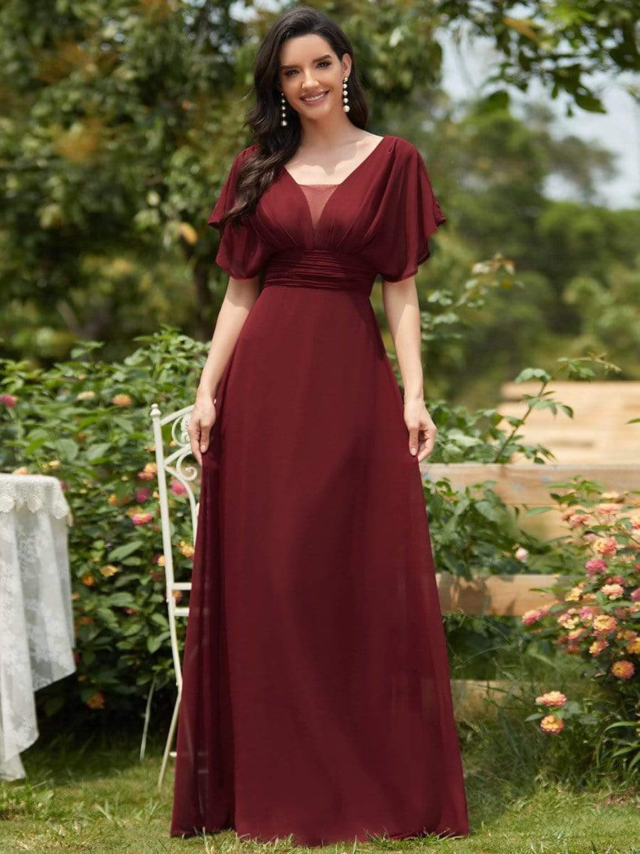 MsDresslyEP Formal Dress Women's A-Line Empire Waist Maxi Chiffon Evening Dress