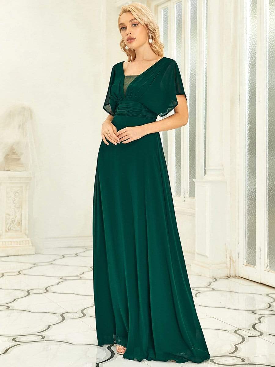 MsDresslyEP Formal Dress Women's A-Line Empire Waist Maxi Chiffon Evening Dress