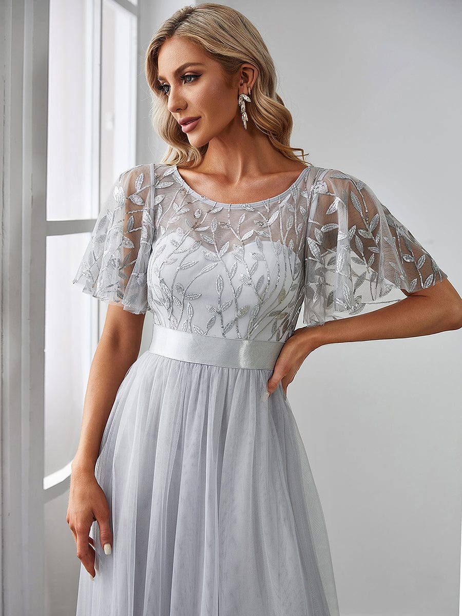 MsDresslyEP Formal Dress Women's A-Line Short Sleeve Embroidery Floor Length Evening Dresses