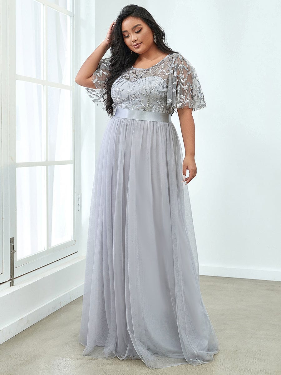 MsDresslyEP Formal Dress Women's A-Line Short Sleeve Embroidery Floor Length Evening Dresses