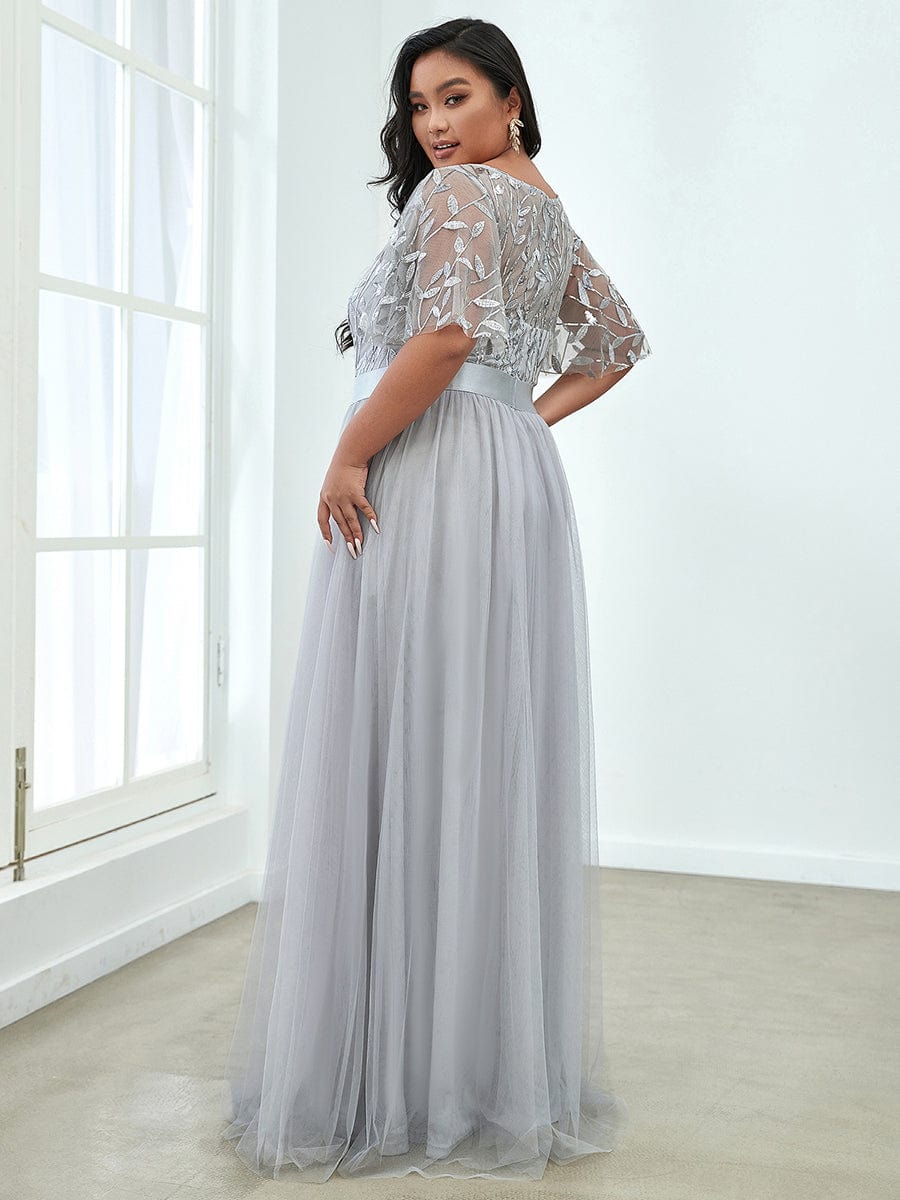 MsDresslyEP Formal Dress Women's A-Line Short Sleeve Embroidery Floor Length Evening Dresses