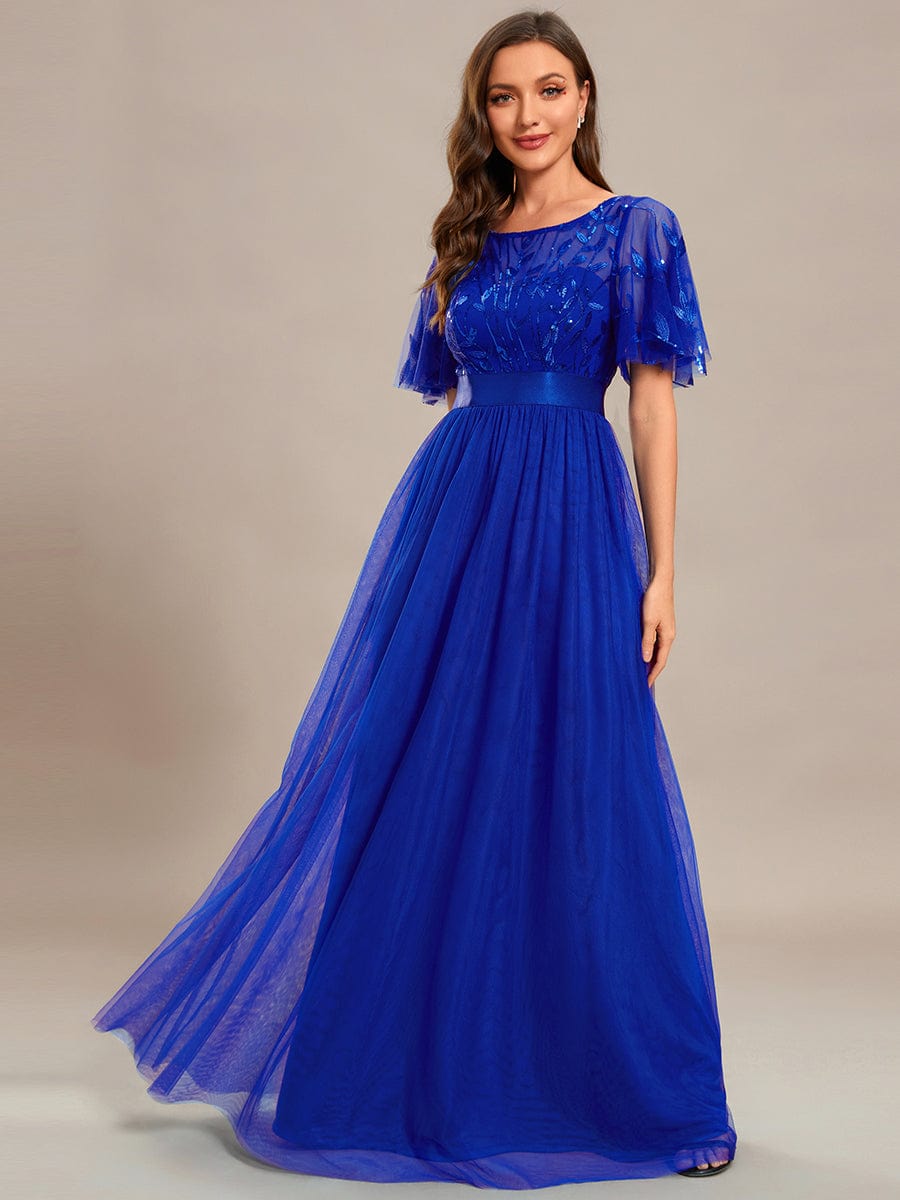 MsDresslyEP Formal Dress Women's A-Line Short Sleeve Embroidery Floor Length Evening Dresses