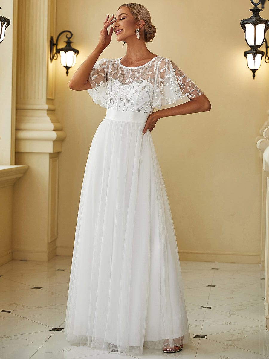 MsDresslyEP Formal Dress Women's A-Line Short Sleeve Embroidery Floor Length Evening Dresses