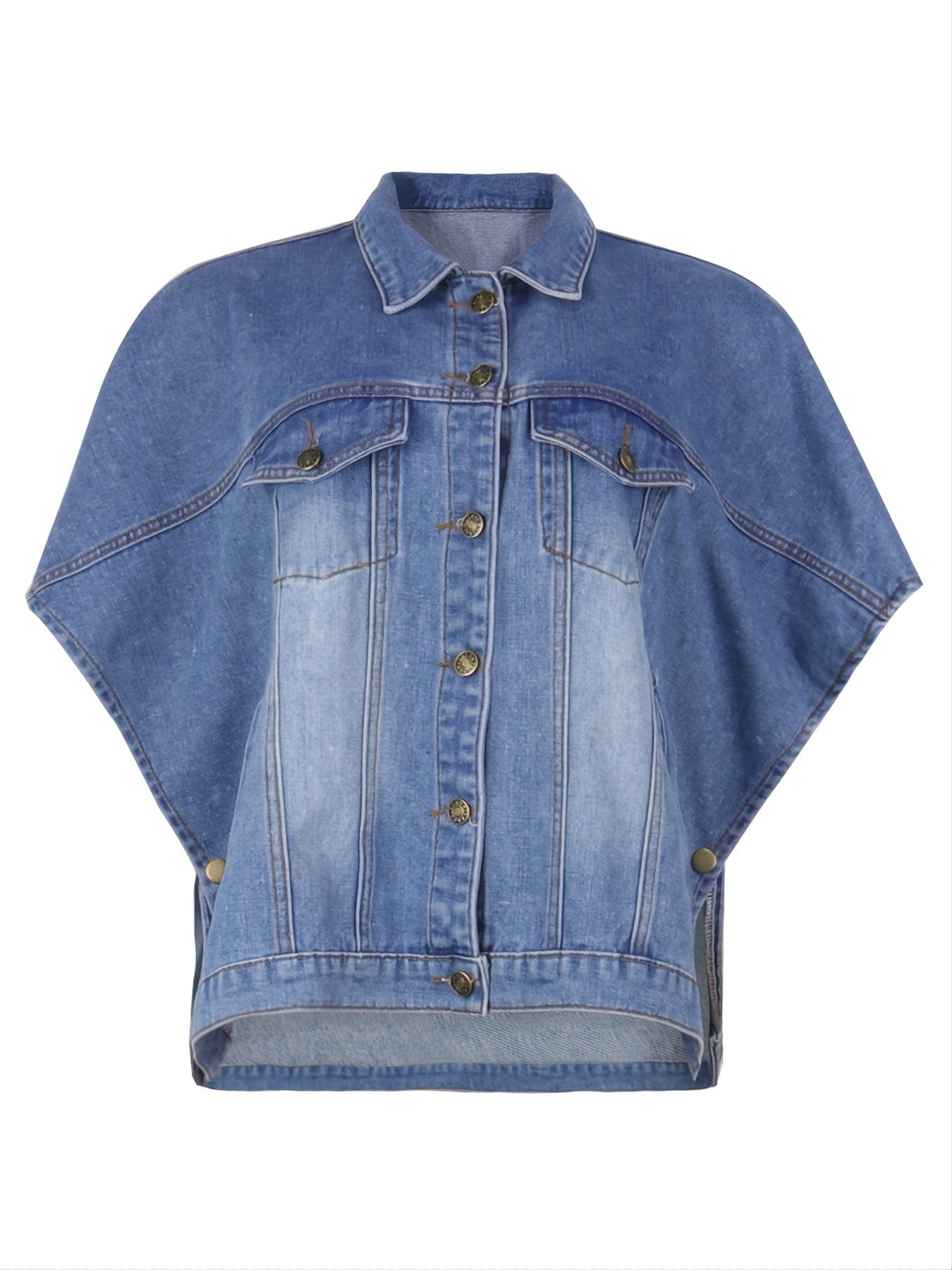 MsDressly Jackets Casual Loose Sleeveless Single-Breasted Lapel Cloak Denim Jacket