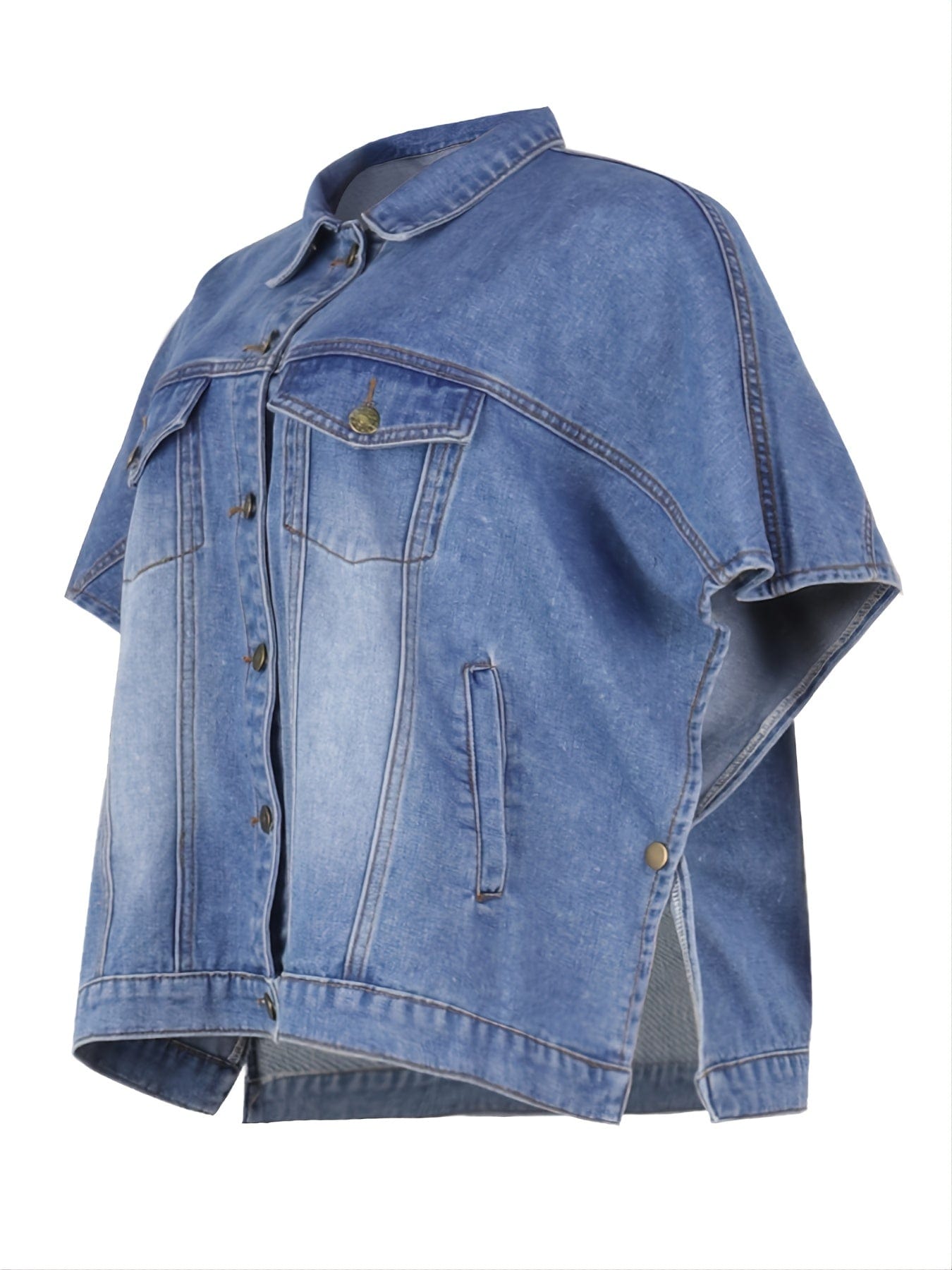 MsDressly Jackets Casual Loose Sleeveless Single-Breasted Lapel Cloak Denim Jacket