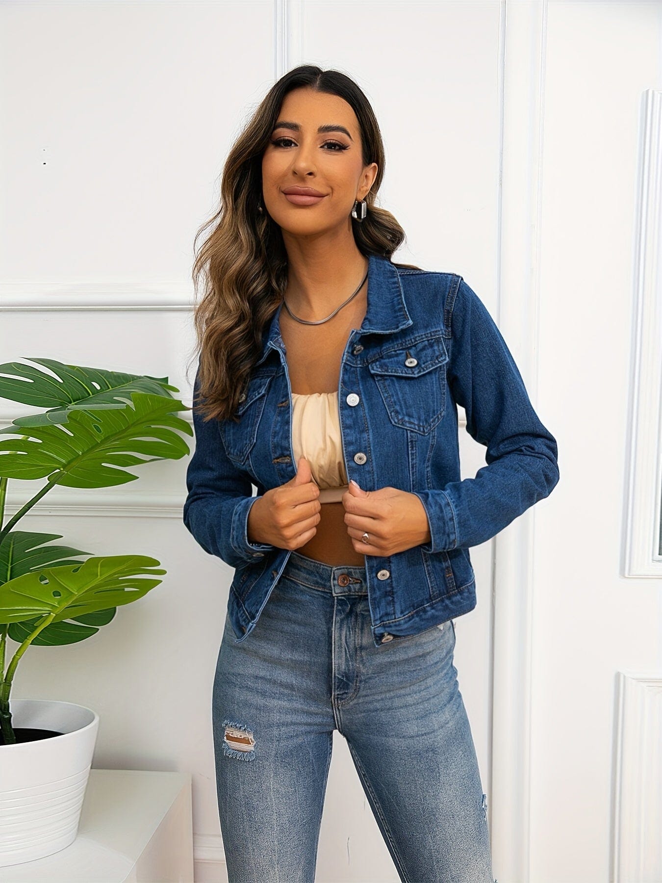 MsDressly Jackets Classic Single-Breasted Long Sleeve Causal Denim Jacket