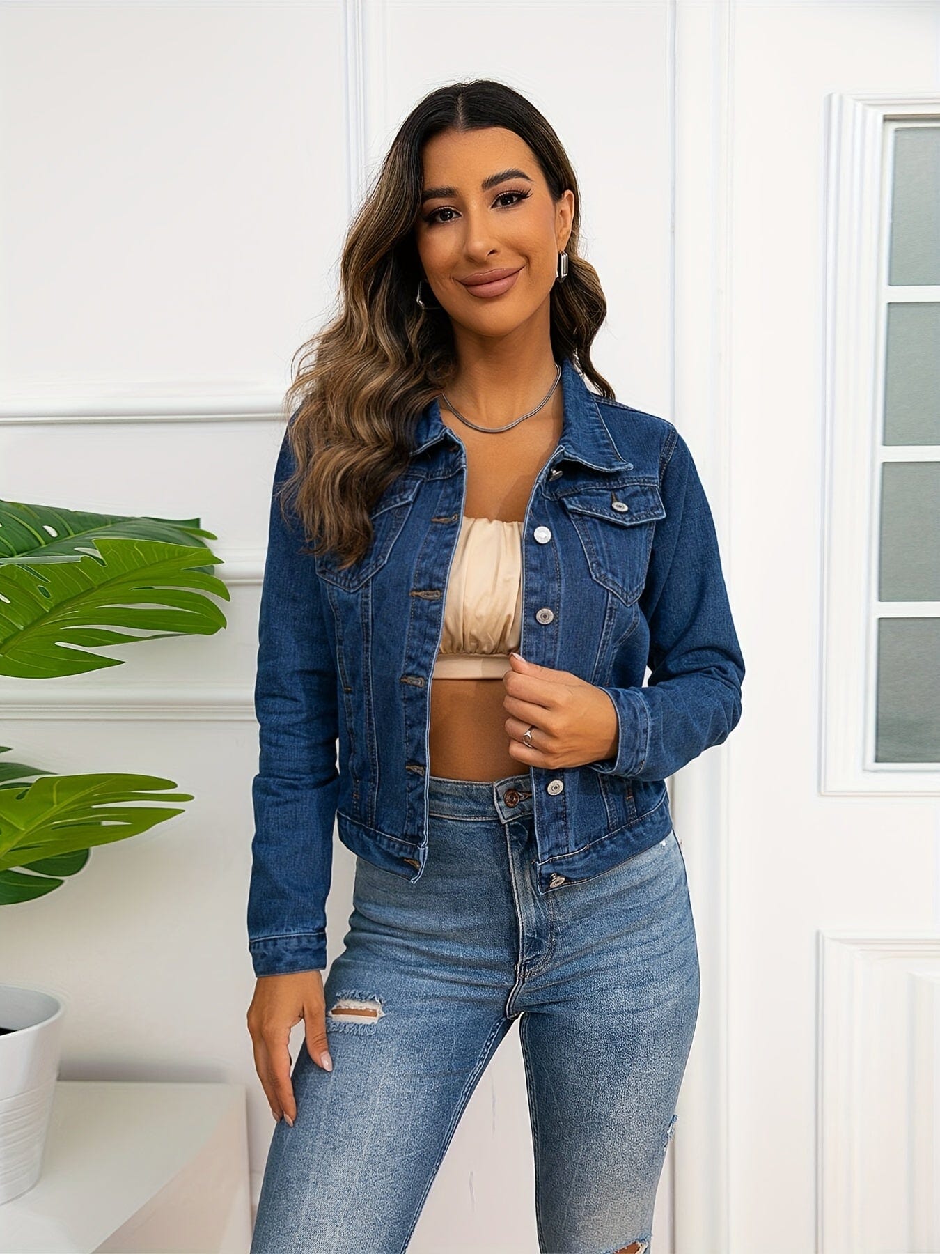 MsDressly Jackets Classic Single-Breasted Long Sleeve Causal Denim Jacket