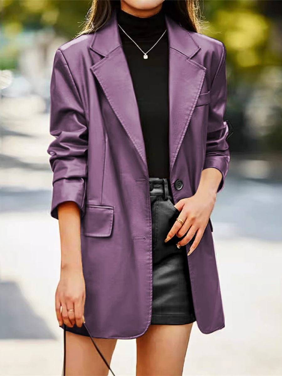 MsDressly Jackets Collar Leather Tempting Stylish For Commuting Jacket - Raglan - Barcelet - Jewel - Halter - Closed JAC2308290007PURM