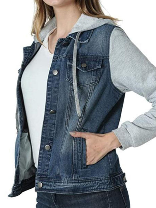 MsDressly Jackets Layered Drawstring Hood Denim Jacket JAC2307190005DBLS