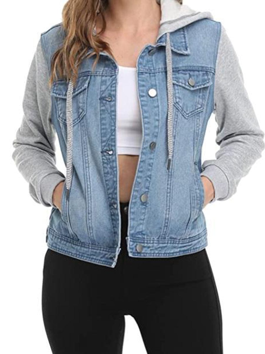 MsDressly Jackets Layered Drawstring Hood Denim Jacket JAC2307190005LBLS