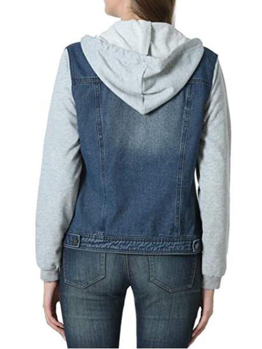 MsDressly Jackets Layered Drawstring Hood Denim Jacket