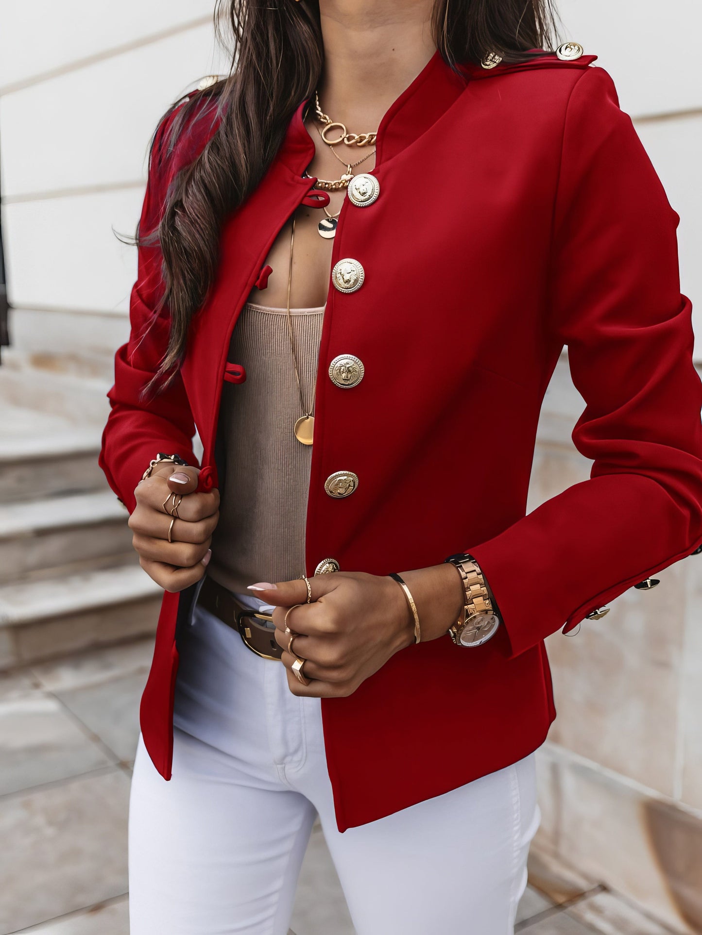 MsDressly Jackets Long Sleeve Slim-Breasted Crop Jacket