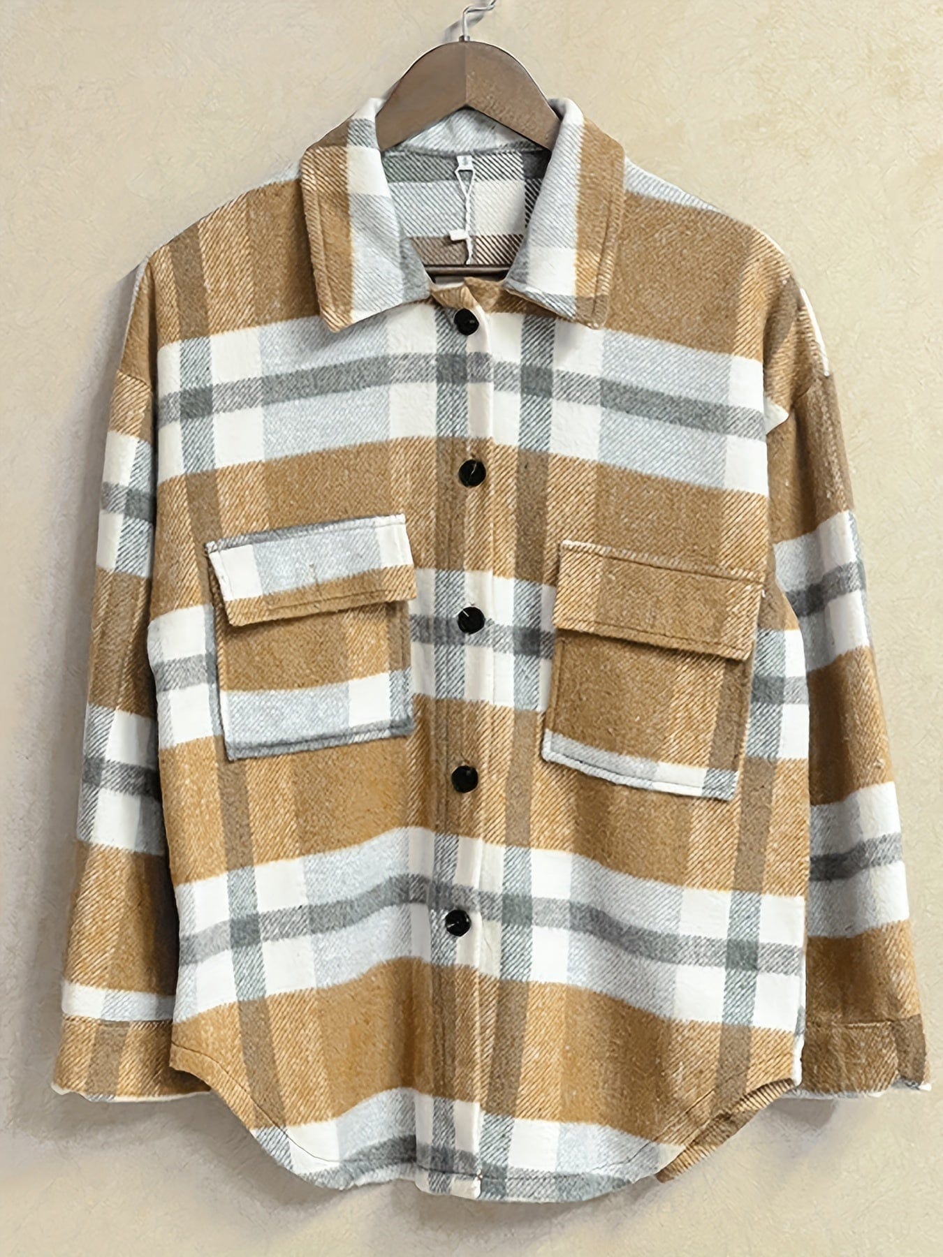 MsDressly Jackets Plaid Long Sleeve Button-Down Lapel Casual Jacket