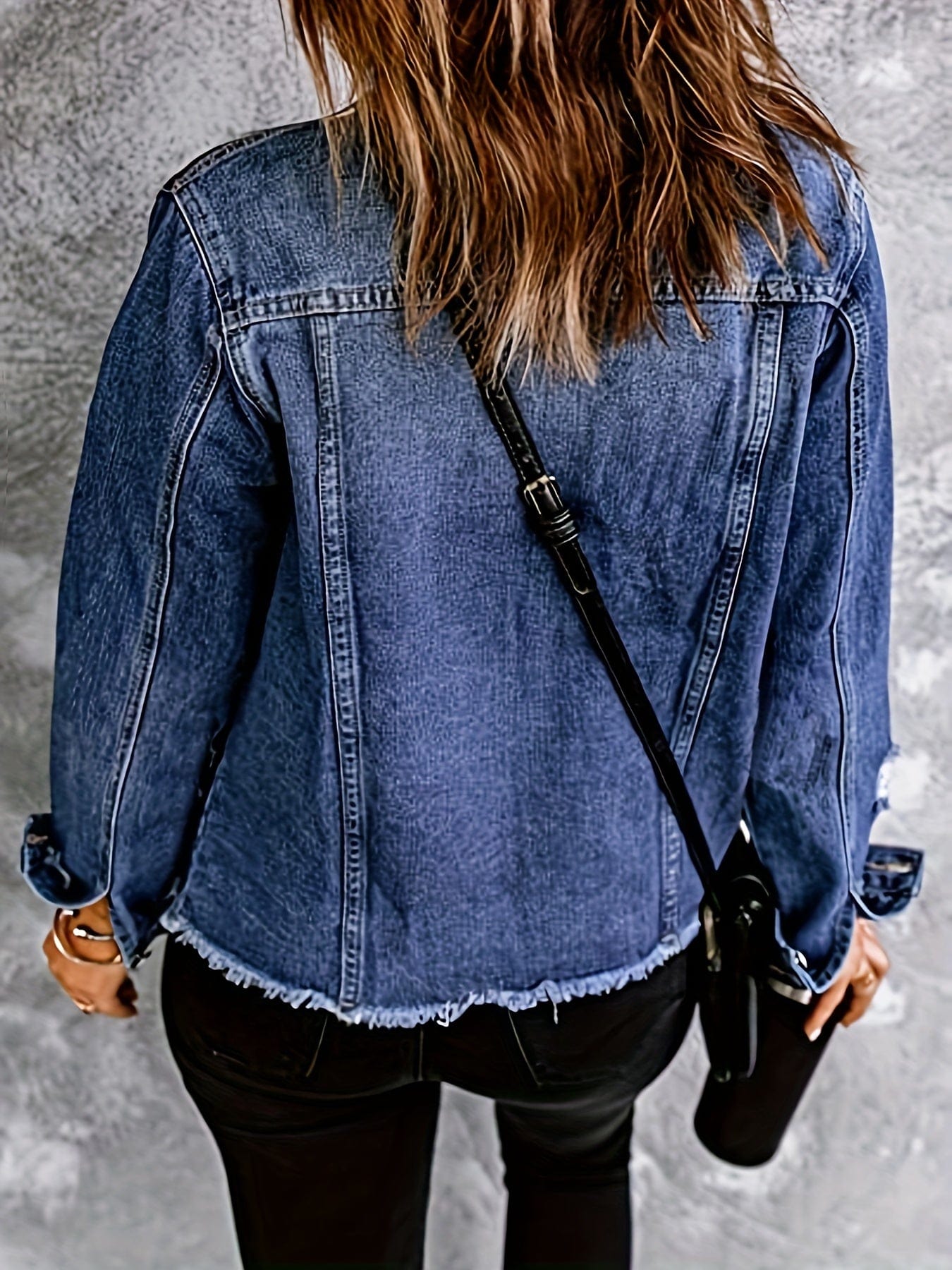 MsDressly Jackets Retro Ripped Raw Hem Lapel Single-Breasted Long Sleeve Denim Jacket