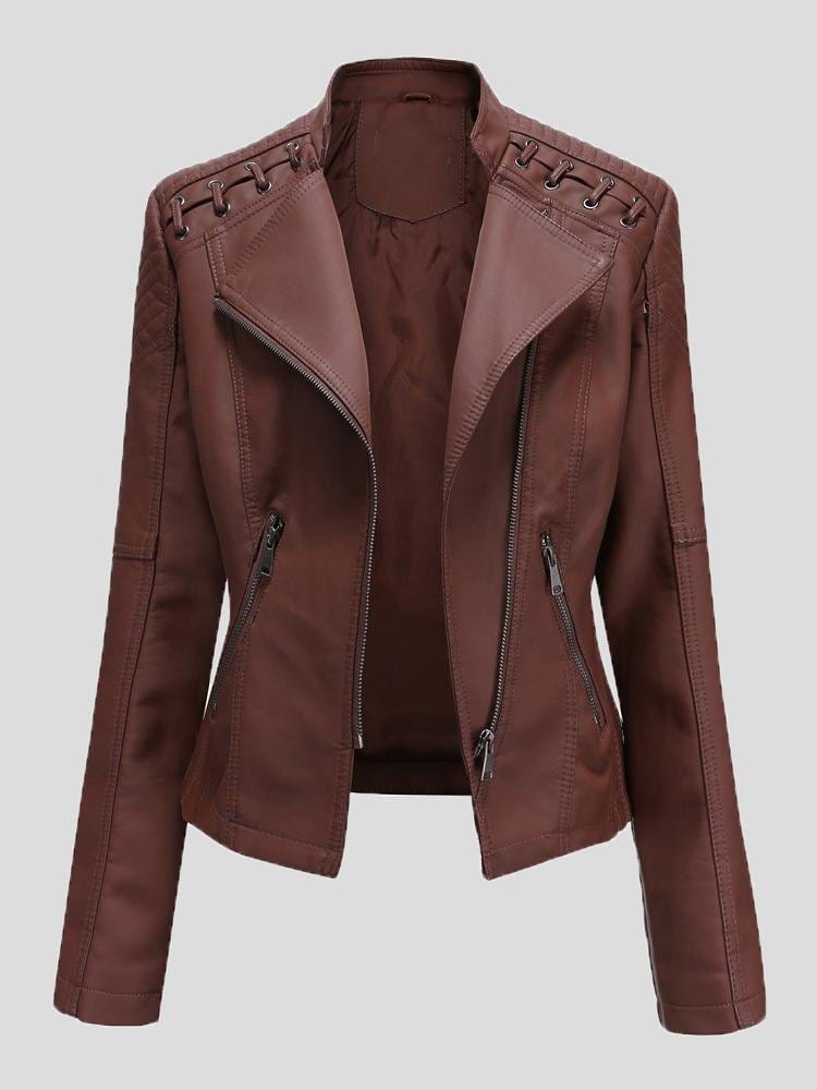 MsDressly Jackets Short Slim Leather Motorcycle Jacket JAC2108271135COFS