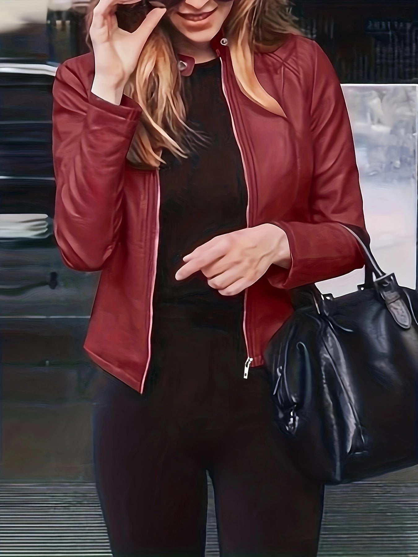 MsDressly Jackets Solid Lightweight Faux Leather Zipper Casual Crop Jacket JAC231012055DRDS(4)