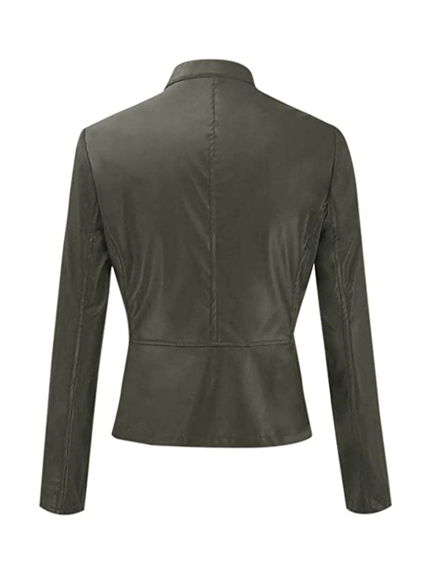 MsDressly Jackets Solid Lightweight Faux Leather Zipper Casual Crop Jacket