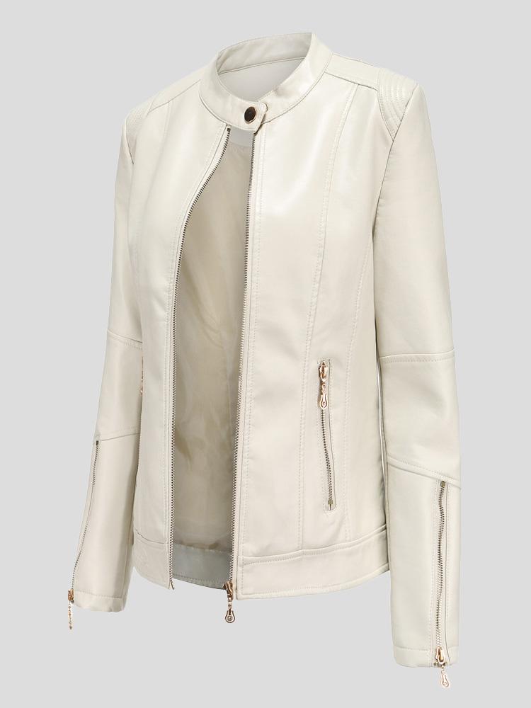 MsDressly Jackets Stand-Up Collar Zipper PU Leather Jacket