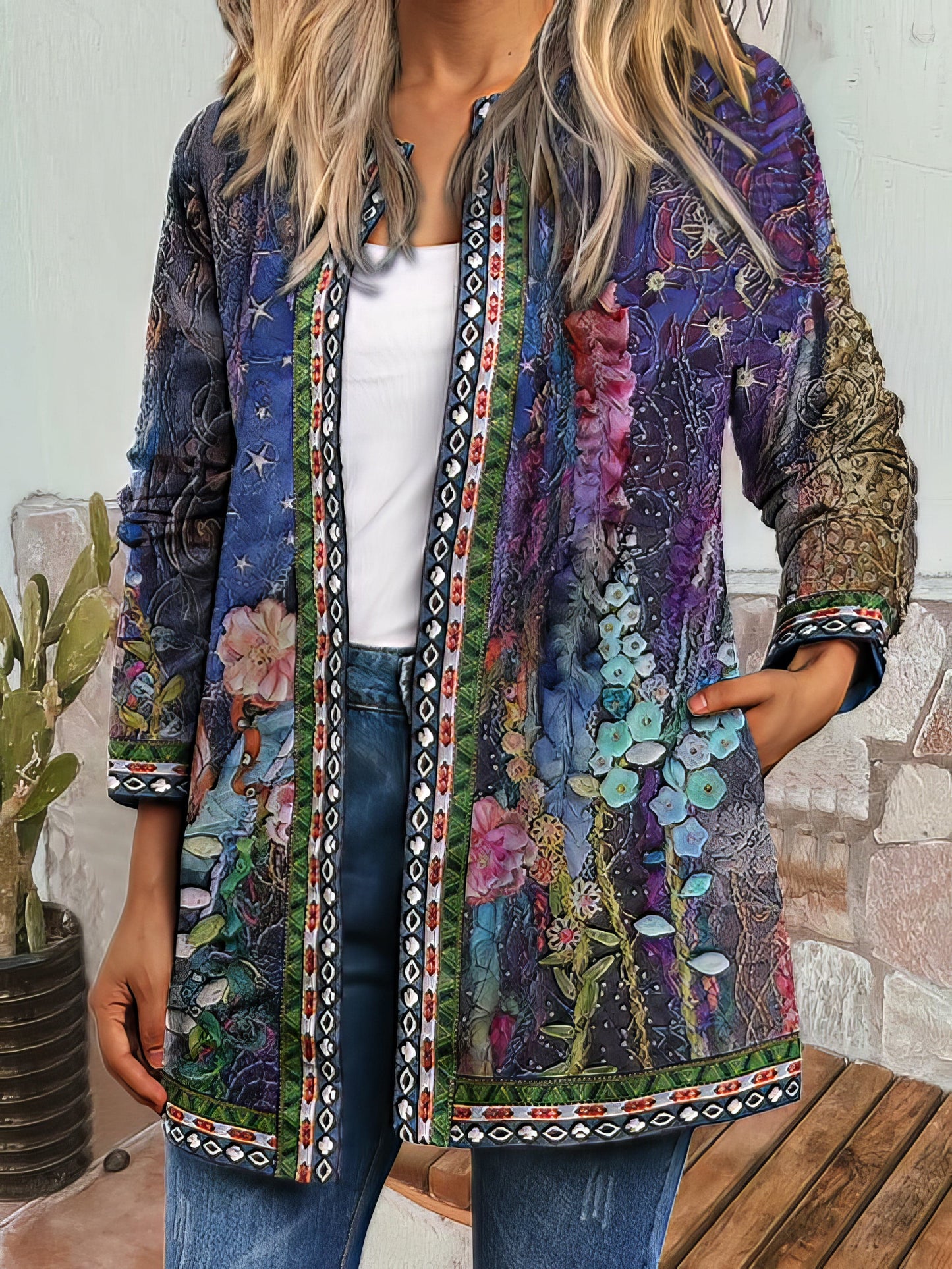 MsDressly Jackets Vintage Print Long Sleeve Cardigan Jacket