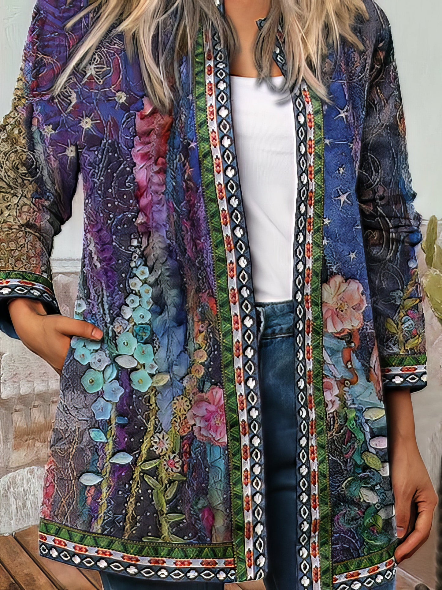 MsDressly Jackets Vintage Print Long Sleeve Cardigan Jacket