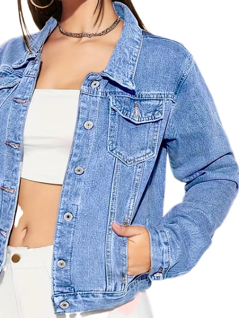 Classic Single-Breasted Long Sleeve Causal Denim Jacket