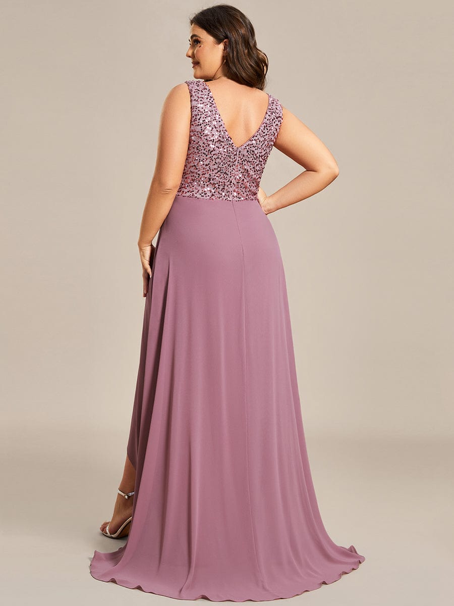 MsDresslyEP Plus Formal Dress Elegant Paillette & Chiffon V-neck A-line Sleeveless Plus Size Evening Dresses