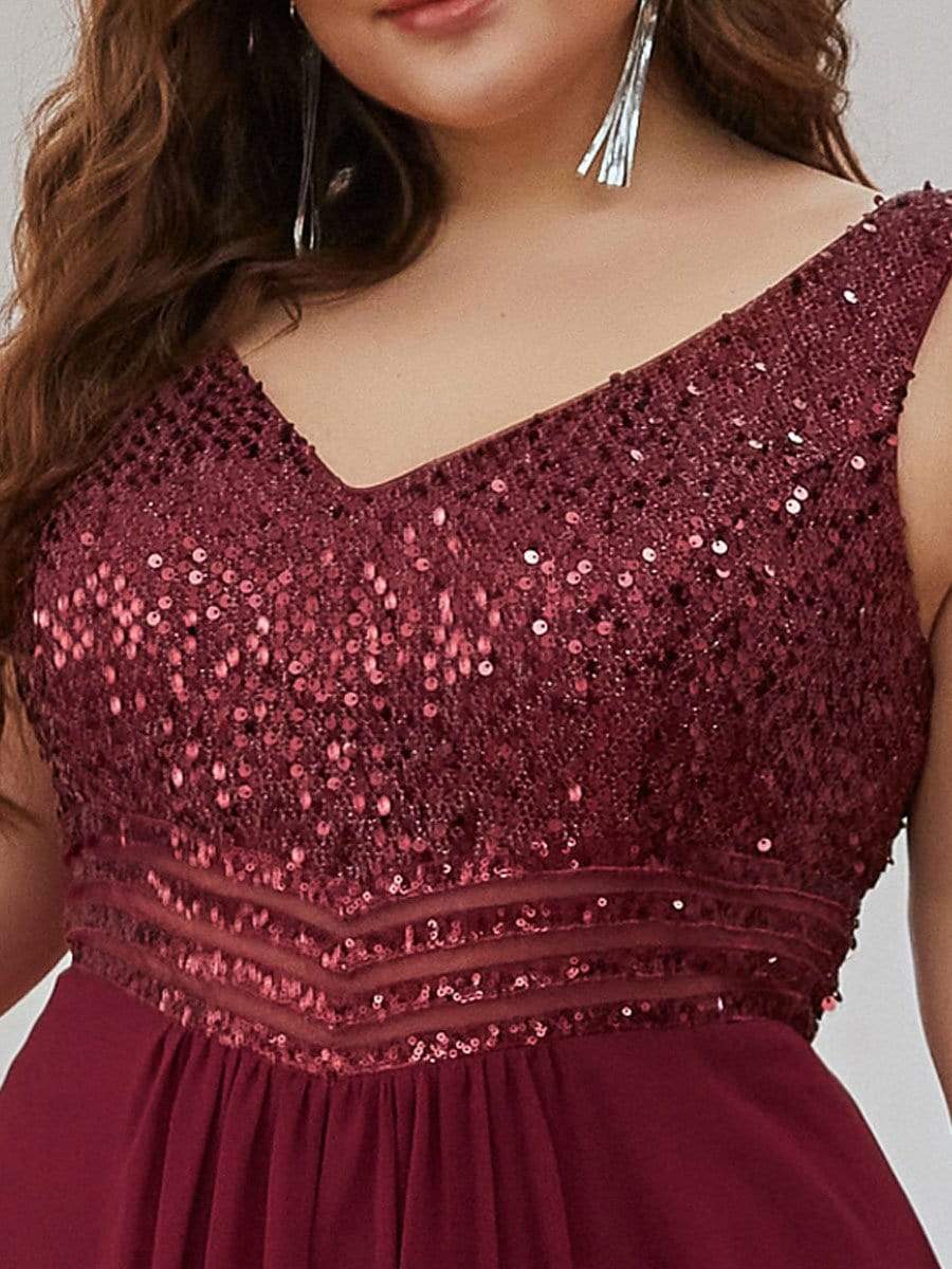 MsDresslyEP Plus Formal Dress Elegant Paillette & Chiffon V-neck A-line Sleeveless Plus Size Evening Dresses