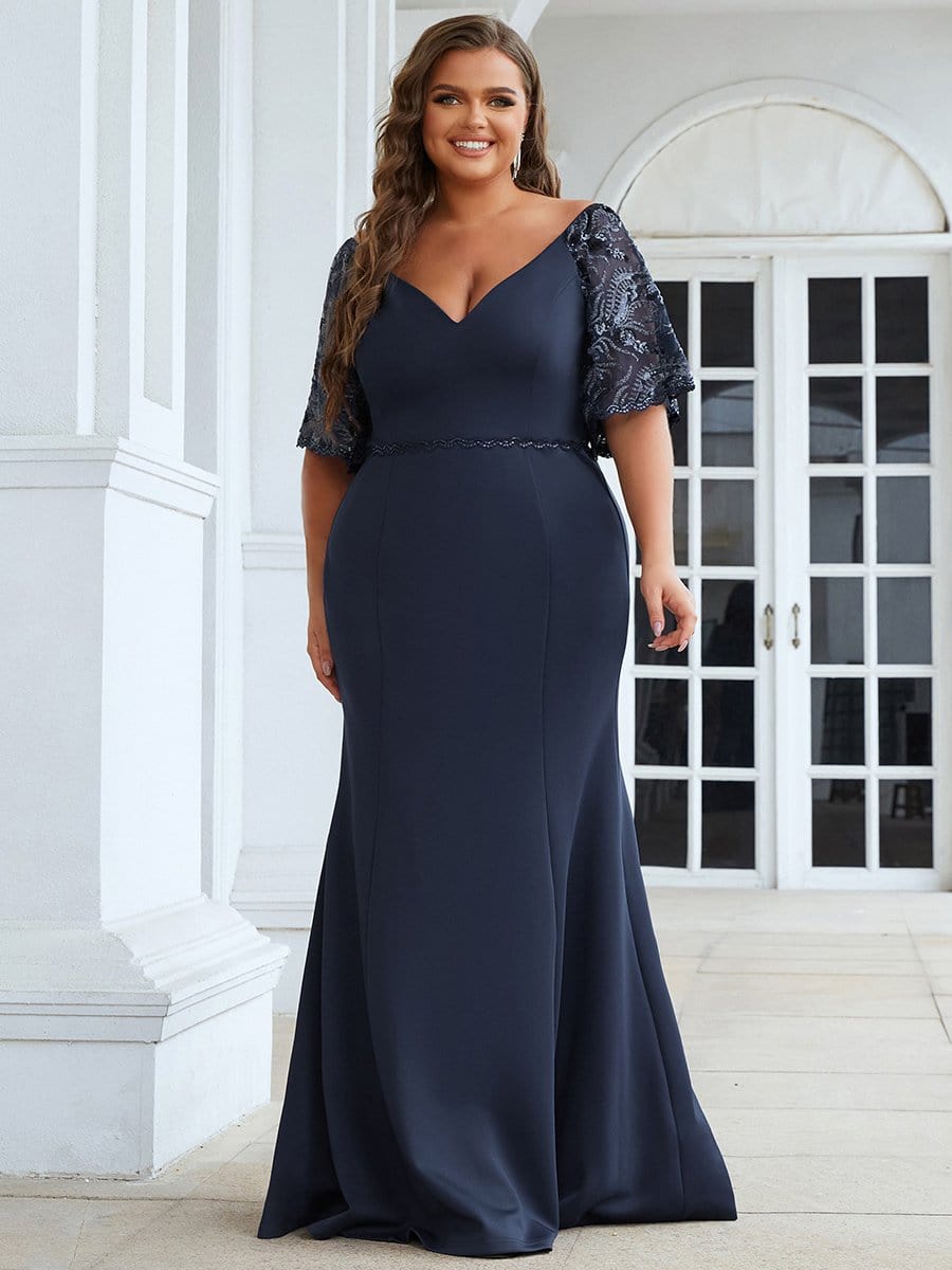 MsDresslyEP Plus Formal Dress Elegant Plus Size V Neck Fishtail Evening Dress for Women DRE230976107NBY16