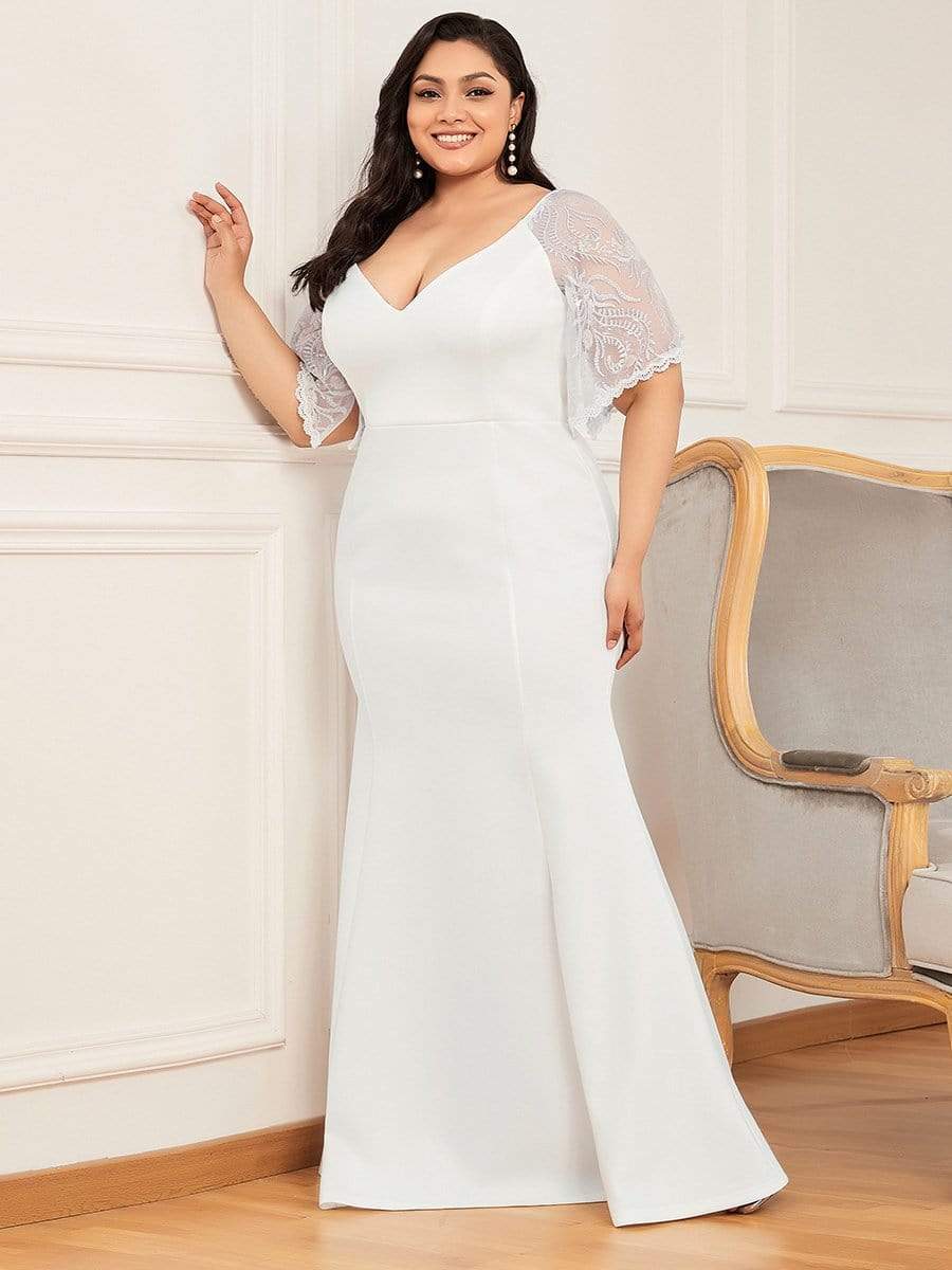 MsDresslyEP Plus Formal Dress Elegant Plus Size V Neck Fishtail Evening Dress for Women